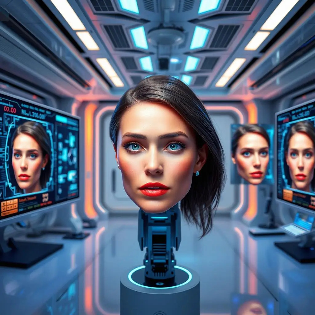 The high-tech lab has a face model in the center surrounded by face detection screens, reflecting that Nude Video Face Swap utilizes a variety of advanced algorithms. The high-tech lab has a face model in the center surrounded by face detection screens, reflecting that Nude Video Face Swap utilizes a variety of advanced algorithms.