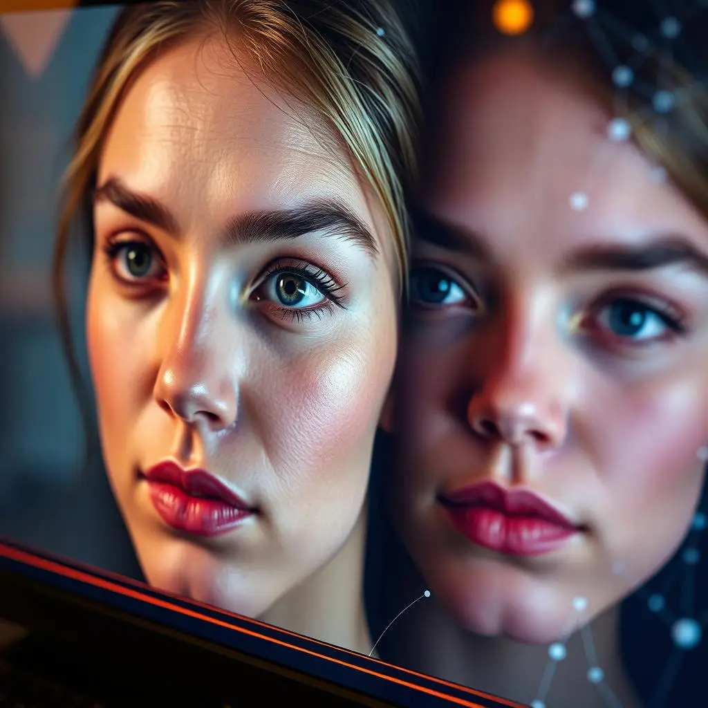 Two close-ups of faces showing a high-fidelity face swap in progress, emphasizing the accuracy and realism of the face swap. Two close-ups of faces showing a high-fidelity face swap in progress, emphasizing the accuracy and realism of the face swap.