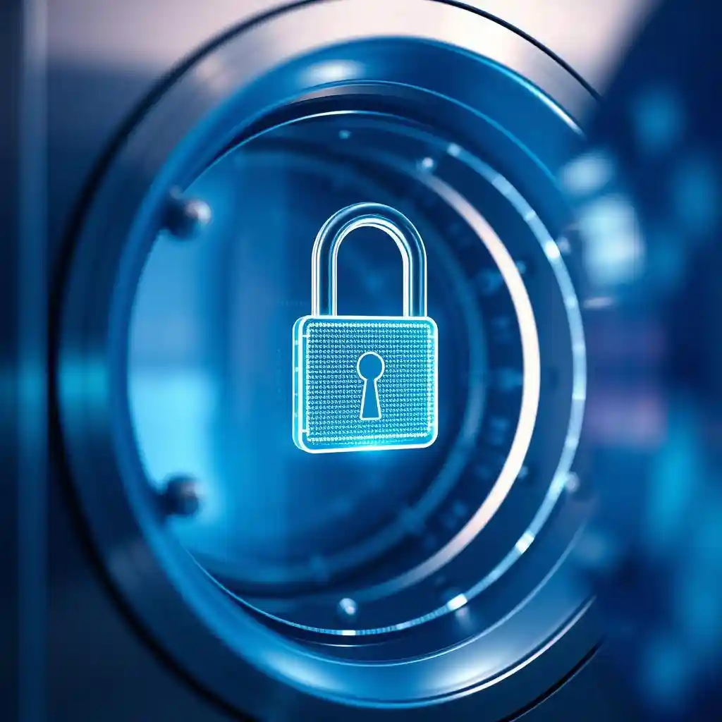 A glowing digital lock floats in a secure vault, embodying the safety of the user's data is safely secured. A glowing digital lock floats in a secure vault, embodying the safety of the user's data is safely secured.