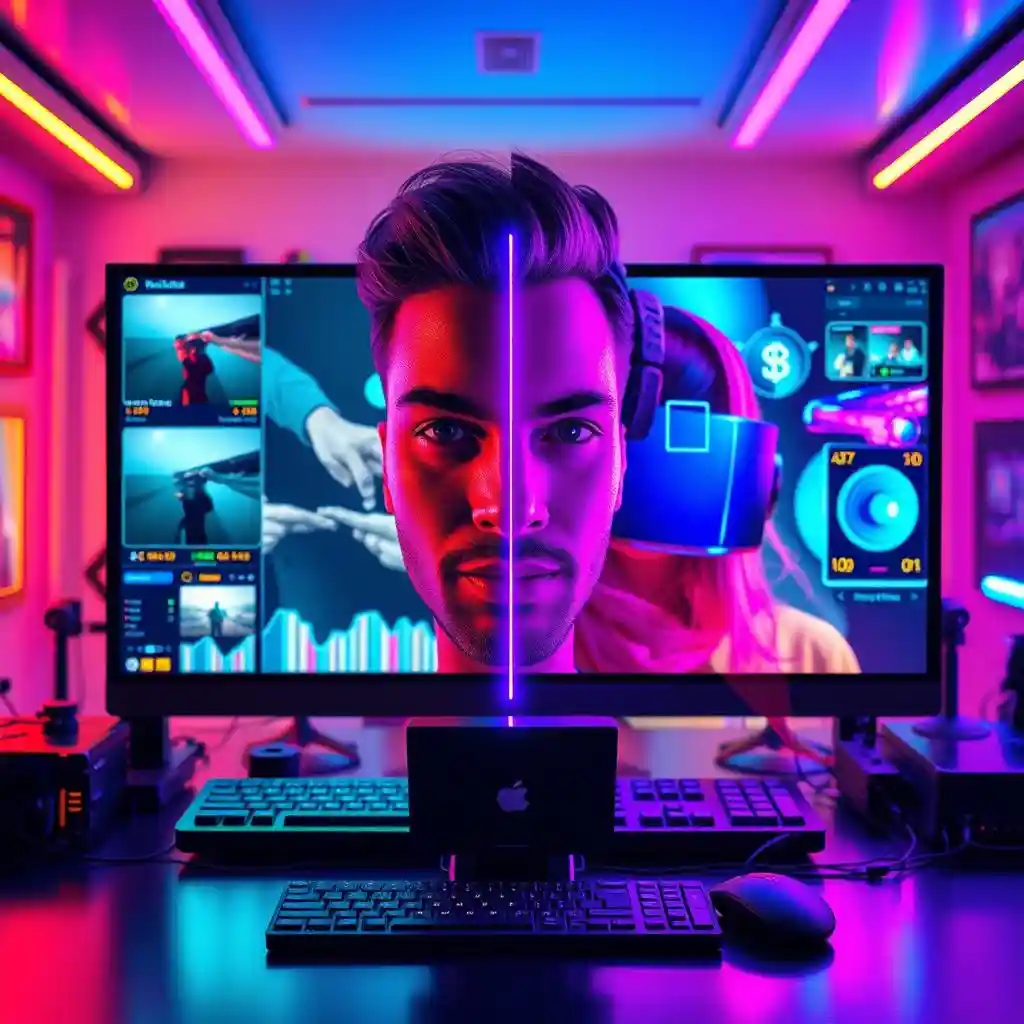 A vibrant workspace, with a man's face glowing purple, shows that NSFW Face Swapper supports creative freedom. A vibrant workspace, with a man's face glowing purple, shows that NSFW Face Swapper supports creative freedom.
