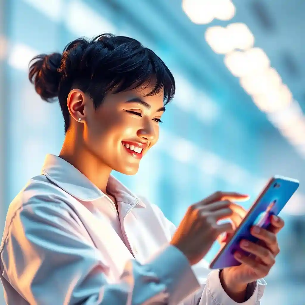 Users use the tablet to face swap. They smile, so the simple design of the interface is easy to use. Users use the tablet to face swap. They smile, so the simple design of the interface is easy to use.