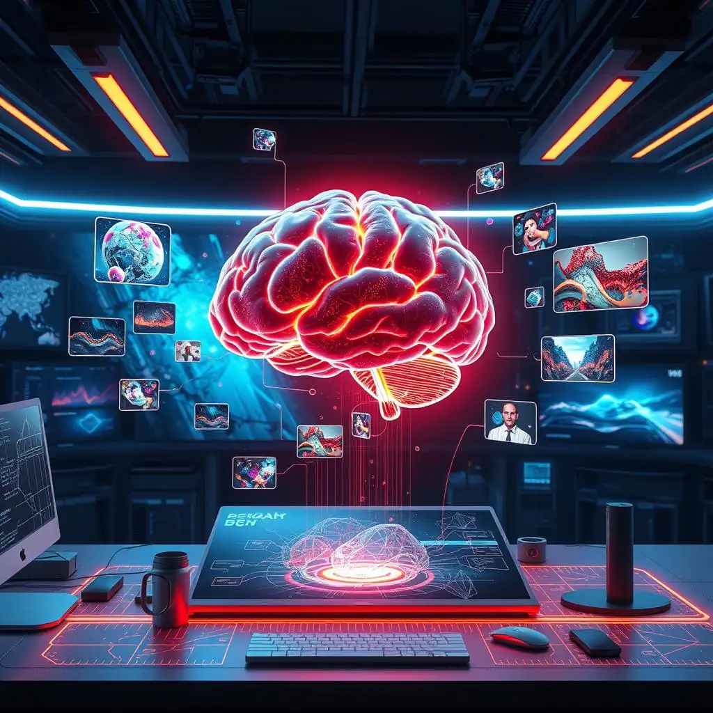 The abstract glowing brain above the digital canvas and the vivid holograms floating in the air,indicating that NSFW AI Generator can turn ideas into reality. The abstract glowing brain above the digital canvas and the vivid holograms floating in the air,indicating that NSFW AI Generator can turn ideas into reality.