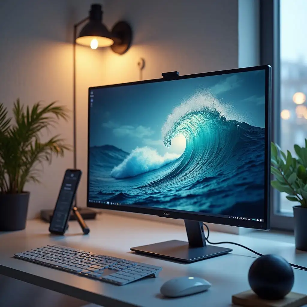 A clear huge blue waves on a high-resolution display. A clear huge blue waves on a high-resolution display.