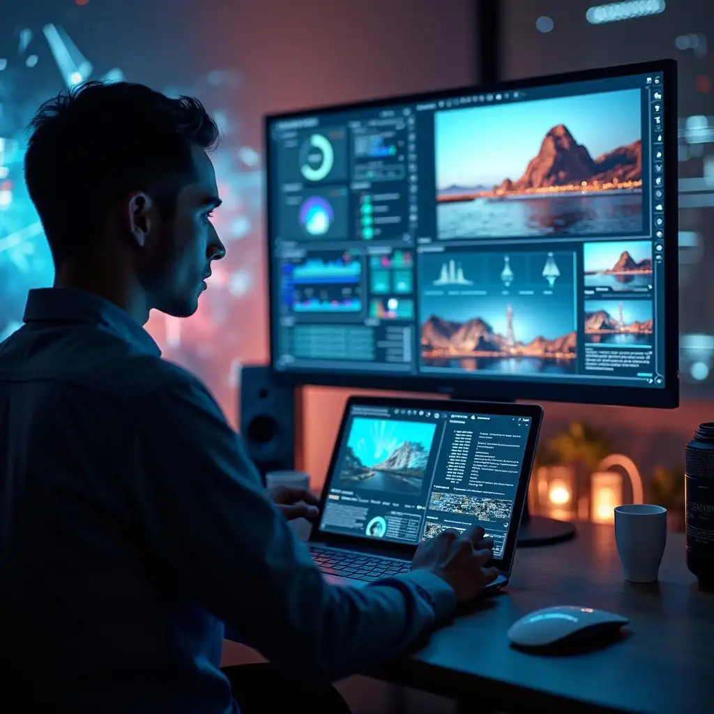 A man is operate Online NSFW AI Generator,where dynamic interface showcasing text being transformed into highly detailed images. A man is operate Online NSFW AI Generator,where dynamic interface showcasing text being transformed into highly detailed images.